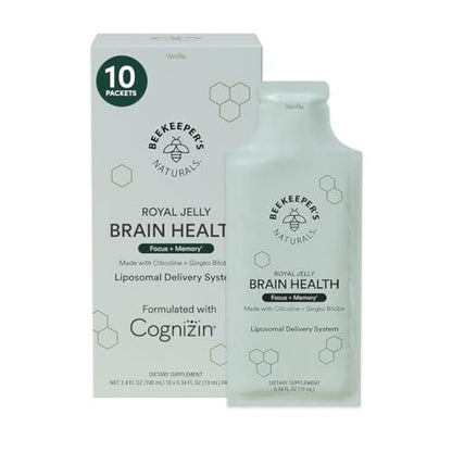 Nootropisches Gehirn-Supplement von Beekeeper's Naturals – 500 mg Citicolin, Ginkgo Biloba, Bacopa Monnieri und Gelée Royale – Unterstützt Fokus und Gedächtnis – Leichtere Absorption – Mit leckerem Vanillegeschmack – 10 Stück