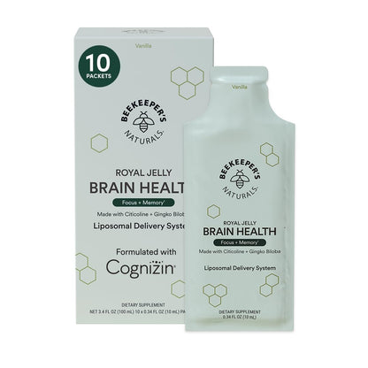 Nootropisches Gehirn-Supplement von Beekeeper's Naturals – 500 mg Citicolin, Ginkgo Biloba, Bacopa Monnieri und Gelée Royale – Unterstützt Fokus und Gedächtnis – Leichtere Absorption – Mit leckerem Vanillegeschmack – 10 Stück