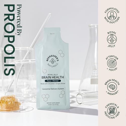 Nootropisches Gehirn-Supplement von Beekeeper's Naturals – 500 mg Citicolin, Ginkgo Biloba, Bacopa Monnieri und Gelée Royale – Unterstützt Fokus und Gedächtnis – Leichtere Absorption – Mit leckerem Vanillegeschmack – 10 Stück