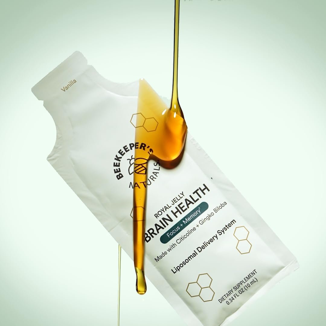 Nootropisches Gehirn-Supplement von Beekeeper's Naturals – 500 mg Citicolin, Ginkgo Biloba, Bacopa Monnieri und Gelée Royale – Unterstützt Fokus und Gedächtnis – Leichtere Absorption – Mit leckerem Vanillegeschmack – 10 Stück