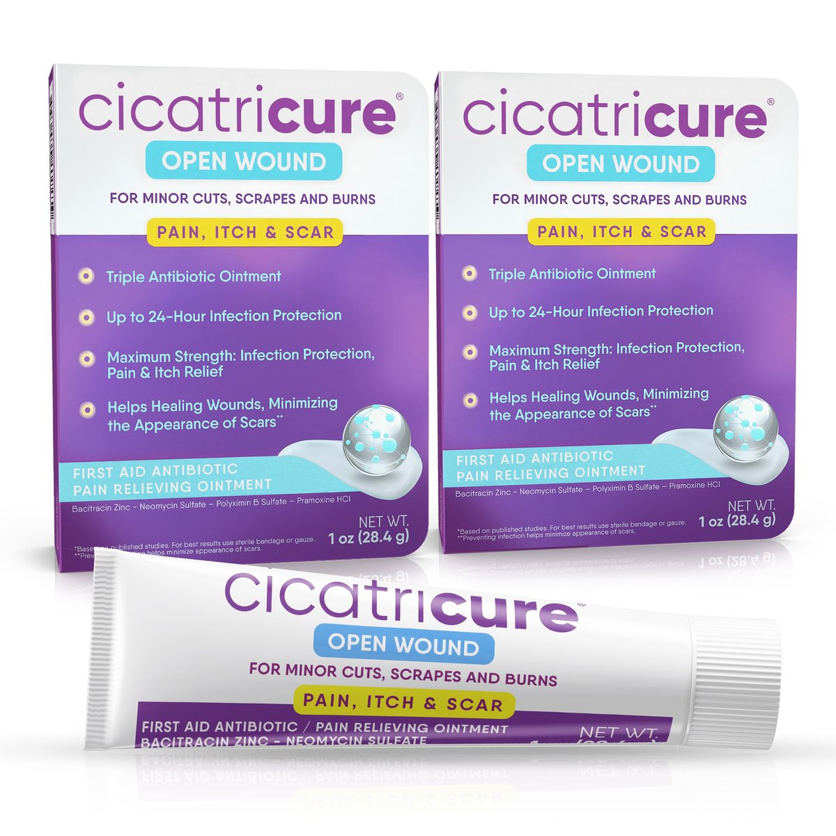 Cicatricure Dreifach-Antibiotikum-Salbe mit Schmerzlinderung – Bacitracin Wundsalbe für Schnitte, Verbrennungen, Insektenstiche, Erste-Hilfe-Set, 1 Unze