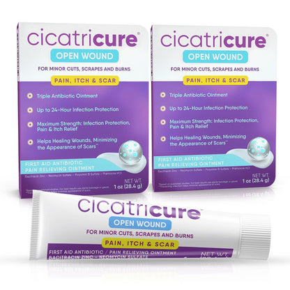 Cicatricure Dreifach-Antibiotikum-Salbe mit Schmerzlinderung – Bacitracin Wundsalbe für Schnitte, Verbrennungen, Insektenstiche, Erste-Hilfe-Set, 1 Unze