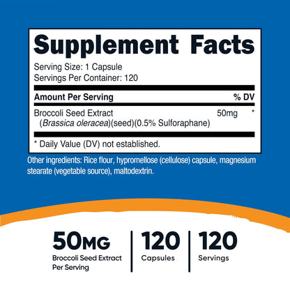 Nutricost Sulforaphan Glucosinolat (SGS) – 50 mg Brokkoli-Samenextrakt pro Portion, 120 Kapseln