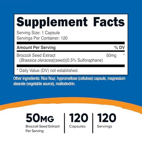 Nutricost Sulforaphan Glucosinolat (SGS) – 50 mg Brokkoli-Samenextrakt pro Portion, 120 Kapseln