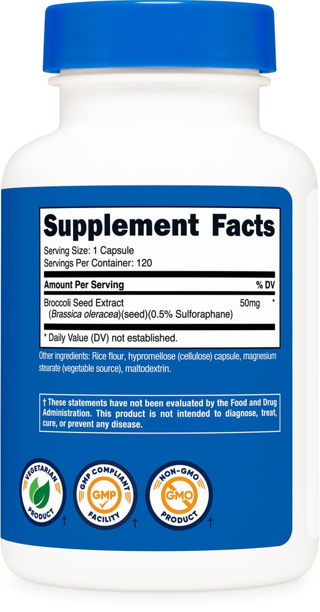 Nutricost Sulforaphan Glucosinolat (SGS) – 50 mg Brokkoli-Samenextrakt pro Portion, 120 Kapseln