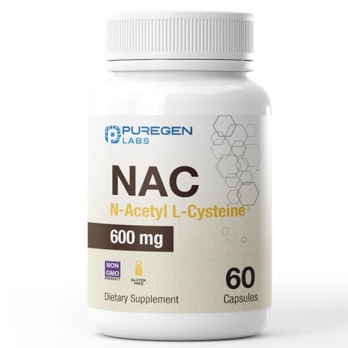 Puregen Labs N-Acetyl-L-Cystein (NAC) 600mg – Antioxidant Unterstützung, leicht absorbierbar, 60 vegane Kapseln