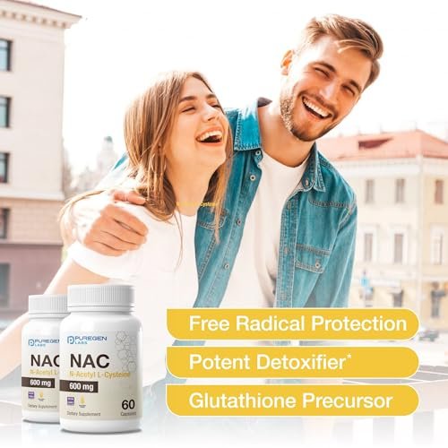 Puregen Labs N-Acetyl-L-Cystein (NAC) 600mg – Antioxidant Unterstützung, leicht absorbierbar, 60 vegane Kapseln