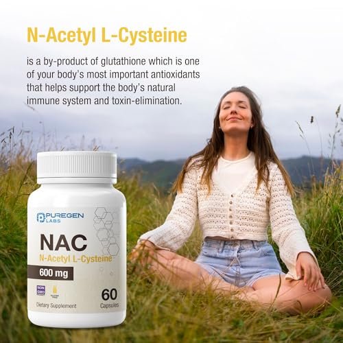 Puregen Labs N-Acetyl-L-Cystein (NAC) 600mg – Antioxidant Unterstützung, leicht absorbierbar, 60 vegane Kapseln