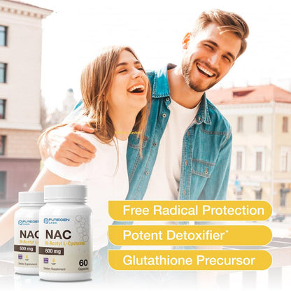 Puregen Labs N-Acetyl-L-Cystein (NAC) 600mg – Antioxidant Unterstützung, leicht absorbierbar, 60 vegane Kapseln