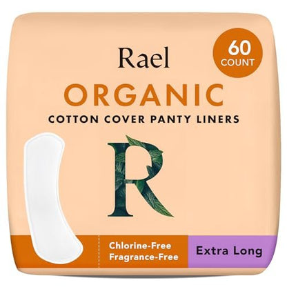 Rael Damenbinden für Frauen, Bio-Baumwollbezug – Tägliche Slipeinlagen, leichte Saugfähigkeit, unparfümiert, chlorfrei (Extra lang, 60 Stück)