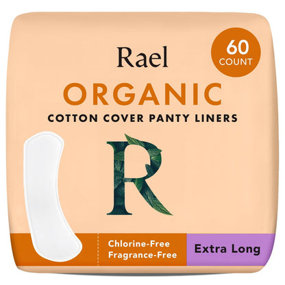 Rael Damenbinden für Frauen, Bio-Baumwollbezug – Tägliche Slipeinlagen, leichte Saugfähigkeit, unparfümiert, chlorfrei (Extra lang, 60 Stück)