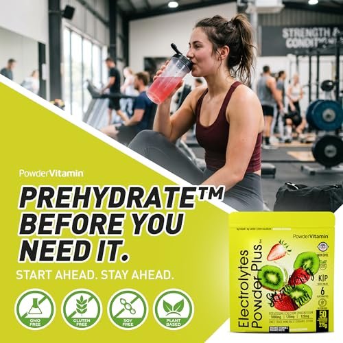 Electrolytes Powder Plus (50 Portionen) – 0 Kalorien Keto, 0 Zucker, ohne Maltodextrin, 1000 mg Kalium, 120 mg Calcium, 120 mg Magnesium, Hydrationspulver (Erdbeer-Kiwi)