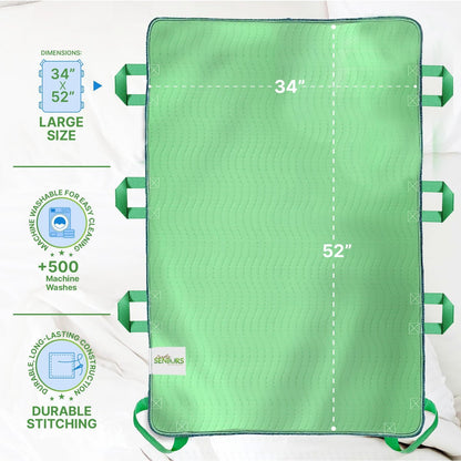 Saugfähige Positionierungs-Bettunterlagen für Senioren mit 8 Griffen 34x52 Zoll – Waschbare, wasserdichte Inkontinenz-Einlagen – Wiederverwendbare Bettmobilitätsunterlagen für ältere, behinderte und bettlägerige Patienten – Schnell trocknend