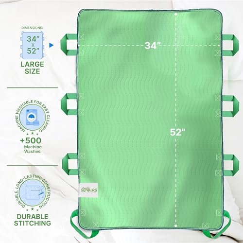 Saugfähige Positionierungs-Bettunterlagen für Senioren mit 8 Griffen 34x52 Zoll – Waschbare, wasserdichte Inkontinenz-Einlagen – Wiederverwendbare Bettmobilitätsunterlagen für ältere, behinderte und bettlägerige Patienten – Schnell trocknend