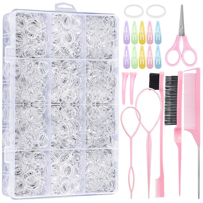 Auroray 2200 Stück Klare Haargummis, Haarschleifen-Styling-Werkzeugset mit Haarband-Schneider, Elastische Haaraccessoires für Kleinkind, Baby, Mädchen, Frauen