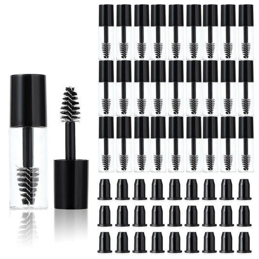 27er Set Leere Mascara-Tuben mit Bürstchen, Mini 3 ml Leere Mascara-Fläschchen mit Bürste, Gummieinsätze, kleine Probengröße, Behälter für Wimpernwachstum, für Reisen (Schwarz)