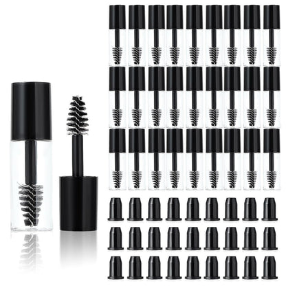 27er Set Leere Mascara-Tuben mit Bürstchen, Mini 3 ml Leere Mascara-Fläschchen mit Bürste, Gummieinsätze, kleine Probengröße, Behälter für Wimpernwachstum, für Reisen (Schwarz)