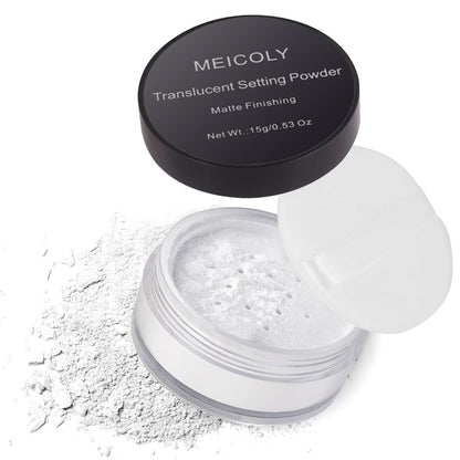 MEICOLY Talkumfreier Setting Powder mit Sieb – Langanhaltender loser Puder für mattes Finish, ölkontrollierender Gesichtspuder, weißer Farbpuder für Halloween SFX Make-up