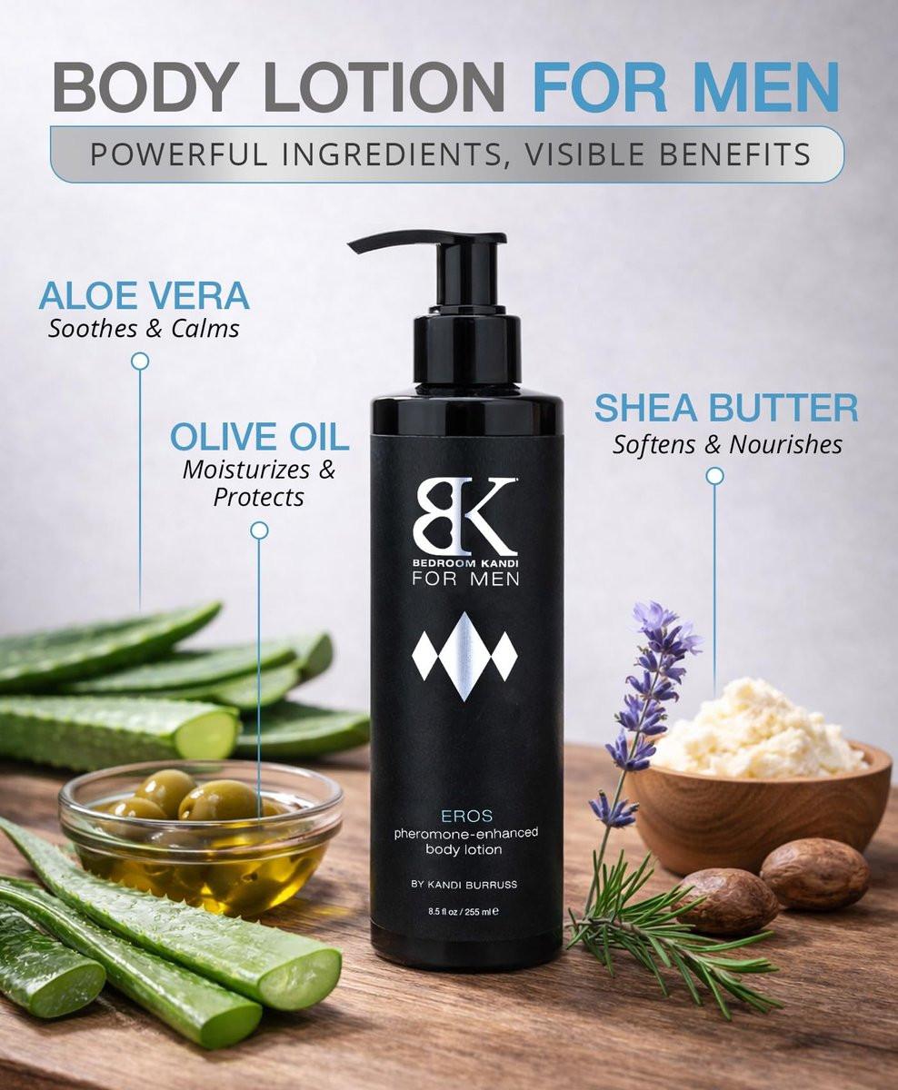 Bedroom Kandi Pheromon-Angereicherte Körperlotion für Männer – Feuchtigkeitsspendend mit Aloe, Sheabutter und ätherischen Ölen für geschmeidige Haut und den ganzen Tag Frische – Premium Duftlotion – 250 ml