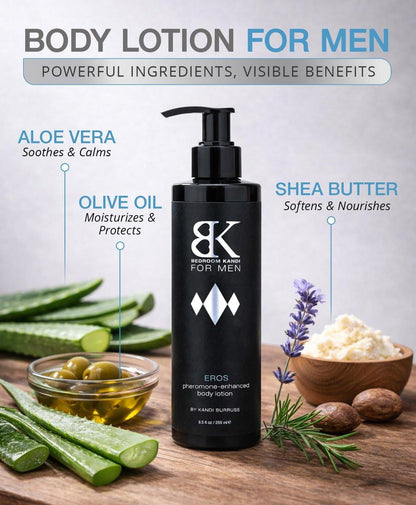 Bedroom Kandi Pheromon-Angereicherte Körperlotion für Männer – Feuchtigkeitsspendend mit Aloe, Sheabutter und ätherischen Ölen für geschmeidige Haut und den ganzen Tag Frische – Premium Duftlotion – 250 ml