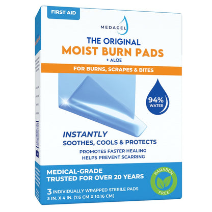 Medagel The Original Moist Burn Pad – Hydrogel-Heilpflaster, beruhigendes & feuchtigkeitsspendendes Hautpflege-Pflaster für Verbrennungen & Wunden, 3 x 4 Zoll Verband