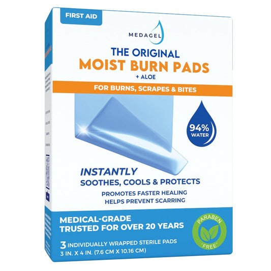 Medagel The Original Moist Burn Pad – Hydrogel-Heilpflaster, beruhigendes & feuchtigkeitsspendendes Hautpflege-Pflaster für Verbrennungen & Wunden, 3 x 4 Zoll Verband