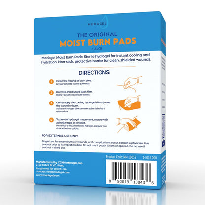 Medagel The Original Moist Burn Pad – Hydrogel-Heilpflaster, beruhigendes & feuchtigkeitsspendendes Hautpflege-Pflaster für Verbrennungen & Wunden, 3 x 4 Zoll Verband