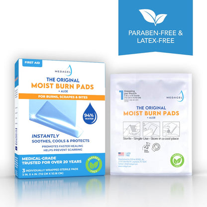 Medagel The Original Moist Burn Pad – Hydrogel-Heilpflaster, beruhigendes & feuchtigkeitsspendendes Hautpflege-Pflaster für Verbrennungen & Wunden, 3 x 4 Zoll Verband