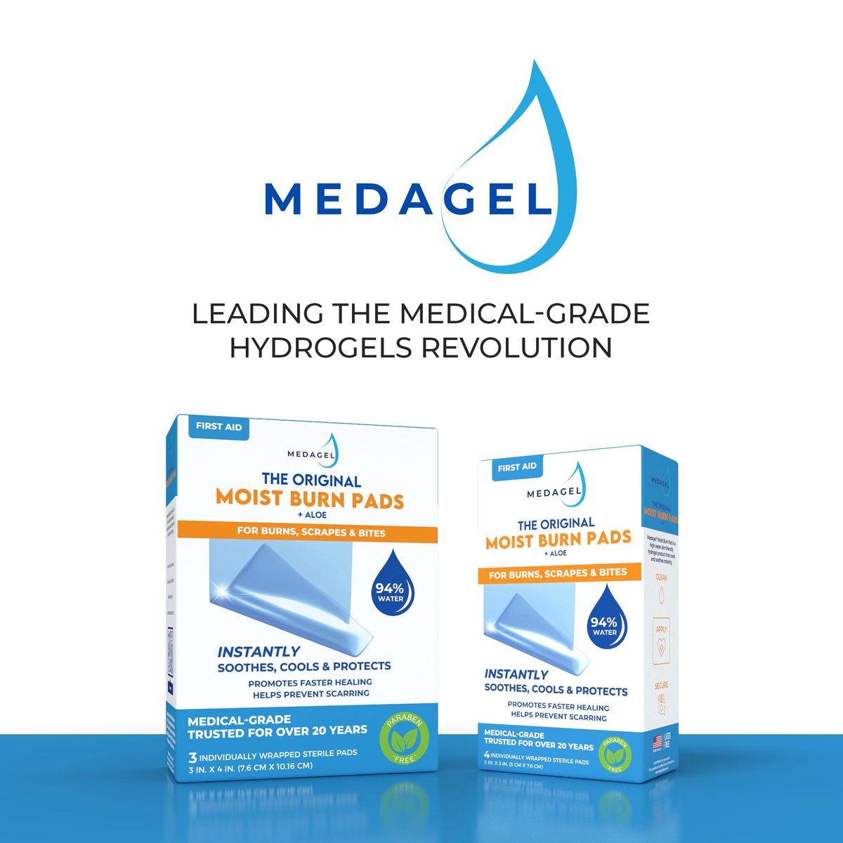 Medagel The Original Moist Burn Pad – Hydrogel-Heilpflaster, beruhigendes & feuchtigkeitsspendendes Hautpflege-Pflaster für Verbrennungen & Wunden, 3 x 4 Zoll Verband