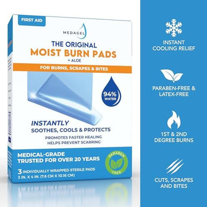 Medagel The Original Moist Burn Pad – Hydrogel-Heilpflaster, beruhigendes & feuchtigkeitsspendendes Hautpflege-Pflaster für Verbrennungen & Wunden, 3 x 4 Zoll Verband