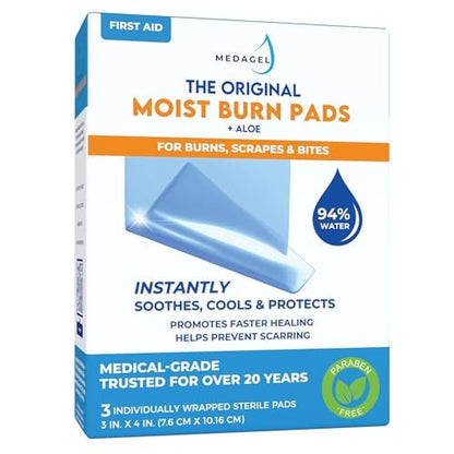Medagel The Original Moist Burn Pad – Hydrogel-Heilpflaster, beruhigendes & feuchtigkeitsspendendes Hautpflege-Pflaster für Verbrennungen & Wunden, 3 x 4 Zoll Verband
