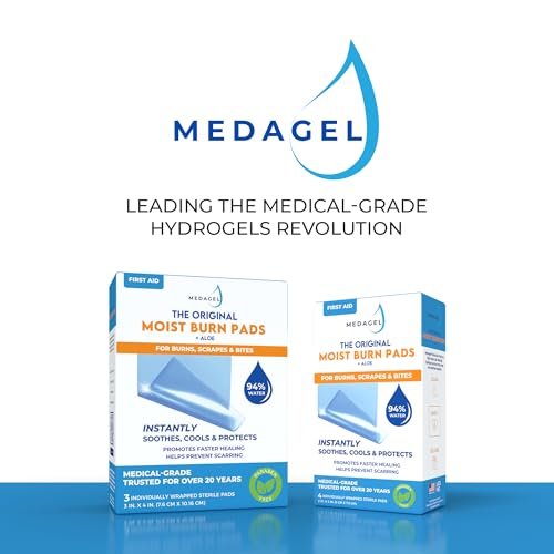 Medagel Original Moist Burn Pad – Hydrogel-Heilpflaster, beruhigende & feuchtigkeitsspendende Hautpflege für Verbrennungen & Wunden, 2x3 Zoll Verband