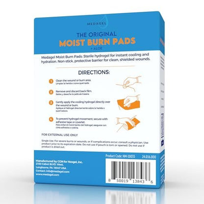 Medagel The Original Moist Burn Pad – Hydrogel-Heilpflaster, beruhigendes & feuchtigkeitsspendendes Hautpflege-Pflaster für Verbrennungen & Wunden, 3 x 4 Zoll Verband