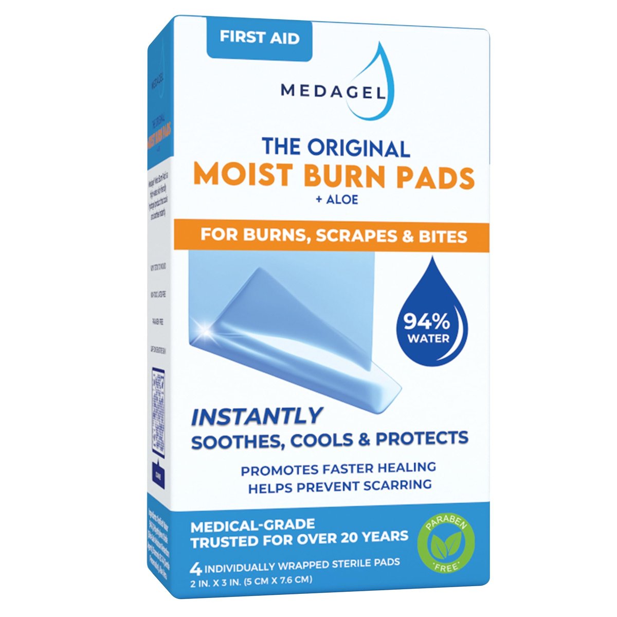 Medagel Original Moist Burn Pad – Hydrogel-Heilpflaster, beruhigende & feuchtigkeitsspendende Hautpflege für Verbrennungen & Wunden, 2x3 Zoll Verband