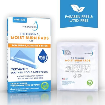 Medagel Original Moist Burn Pad – Hydrogel-Heilpflaster, beruhigende & feuchtigkeitsspendende Hautpflege für Verbrennungen & Wunden, 2x3 Zoll Verband