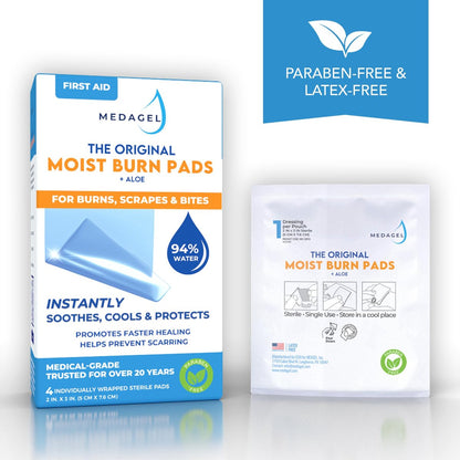Medagel Original Moist Burn Pad – Hydrogel-Heilpflaster, beruhigende & feuchtigkeitsspendende Hautpflege für Verbrennungen & Wunden, 2x3 Zoll Verband