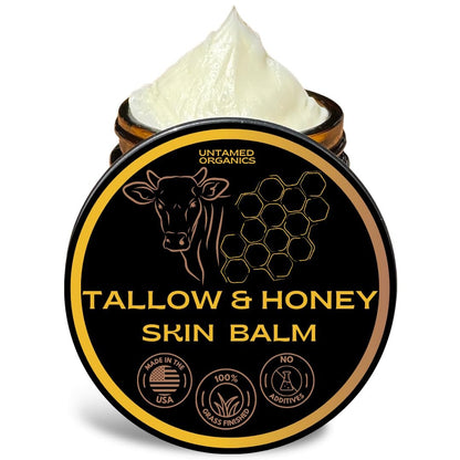 Untamed Organics Handgemachter Tallow & Honig Hautbalsam | 100% Weidegefüttertes Rinderfett + Roher Wildhonig | Allzweck-Gesichts- und Körperfeuchtigkeitscreme für empfindliche Haut, 60 ml (Unparfümiert)
