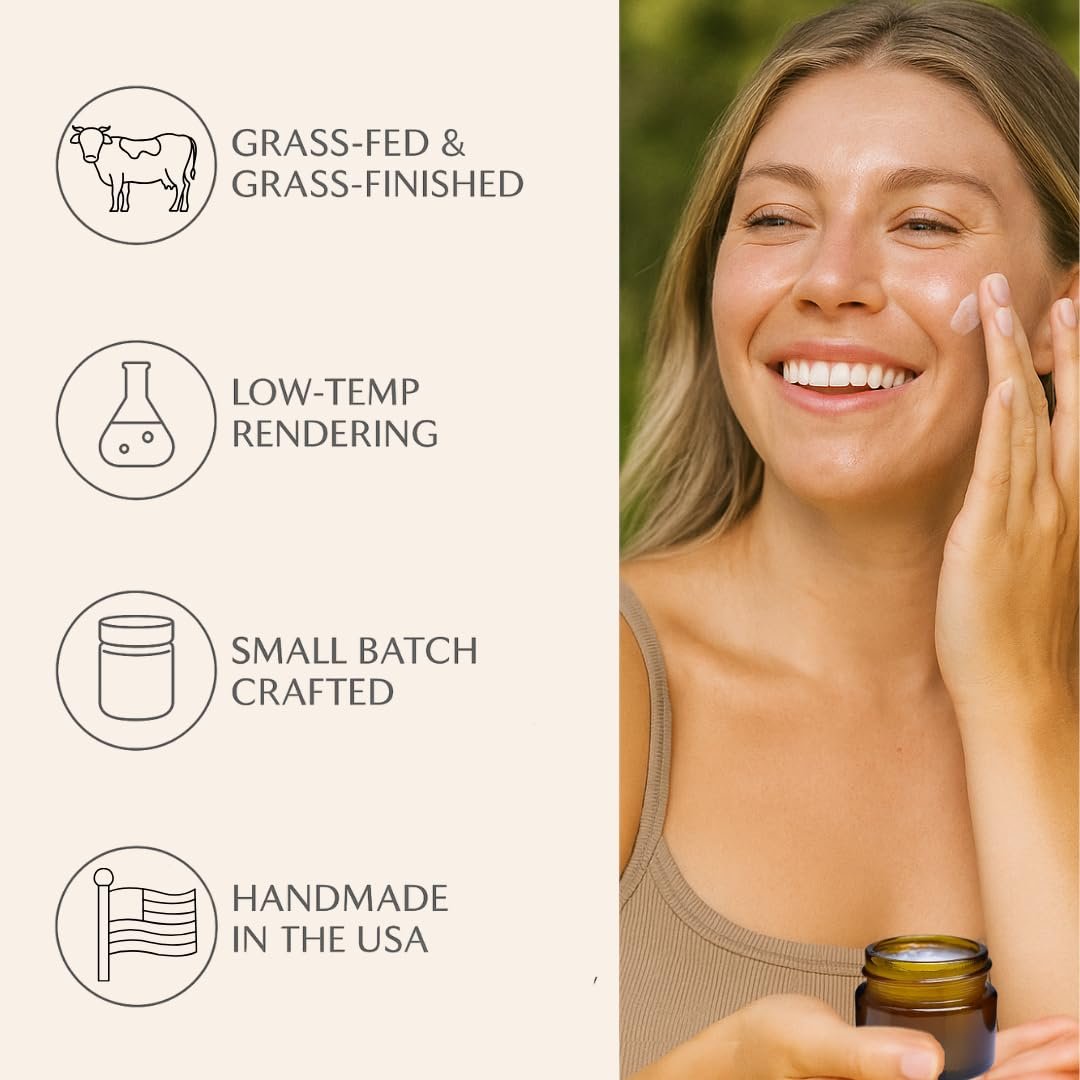Untamed Organics Handgemachter Tallow & Honig Hautbalsam | 100% Weidegefüttertes Rinderfett + Roher Wildhonig | Allzweck-Gesichts- und Körperfeuchtigkeitscreme für empfindliche Haut, 60 ml (Unparfümiert)