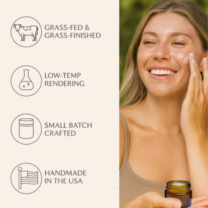 Untamed Organics Handgemachter Tallow & Honig Hautbalsam | 100% Weidegefüttertes Rinderfett + Roher Wildhonig | Allzweck-Gesichts- und Körperfeuchtigkeitscreme für empfindliche Haut, 60 ml (Unparfümiert)