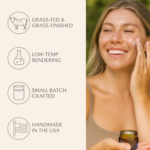Untamed Organics Handgemachter Tallow & Honig Hautbalsam | 100% Weidegefüttertes Rinderfett + Roher Wildhonig | Allzweck-Gesichts- und Körperfeuchtigkeitscreme für empfindliche Haut, 60 ml (Unparfümiert)