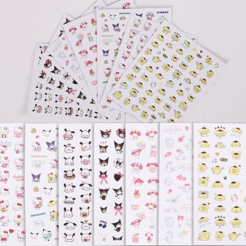 7-teiliges Kawaii Nagelaufkleber-Set – Cartoon Nail Art Sticker für DIY Nageldekoration, umweltfreundlich, für Frauen, Kinder & Mädchen