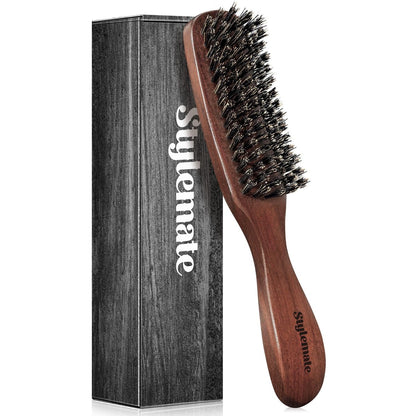 STYLEMATE Herren Haarbürste mit Wildschweinborsten – Slick Back Bürste für Männer mit festen Borsten für dickes & feines Haar, Bartbürste mit natürlichem Griff aus schwarzem Walnussholz