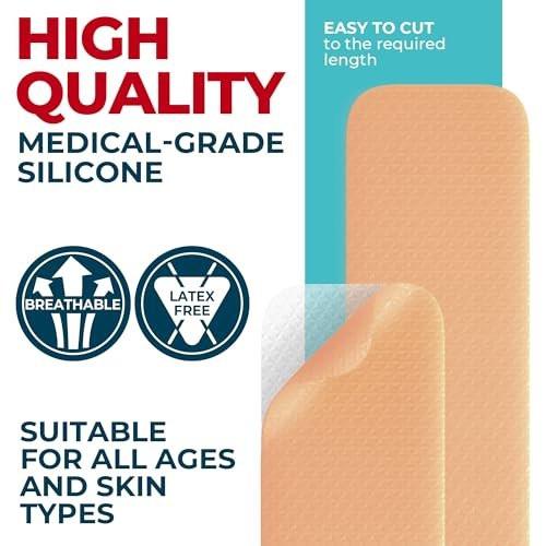 MYHELP Medizinische Silikon-Narbenpflaster – 6er-Pack (14,5 cm x 4,1 cm) – Sichtbare Verbesserung bei Operations- und Keloidnarben – Wiederverwendbare C-Section Silikonstreifen – Einfach anzuwenden