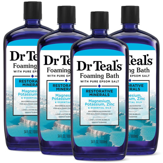 Dr Teal's Schaumbad mit reinem Bittersalz, Regenerierende Mineralien mit Magnesium, Kalium, Zink & ätherischen Ölen, 34 fl oz (Packung mit 4)