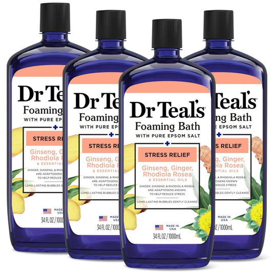 Dr Teal's Schaumbad mit reinem Bittersalz, Stressabbau mit Ginseng & Ingwer, 34 Fl Oz (4er-Pack)