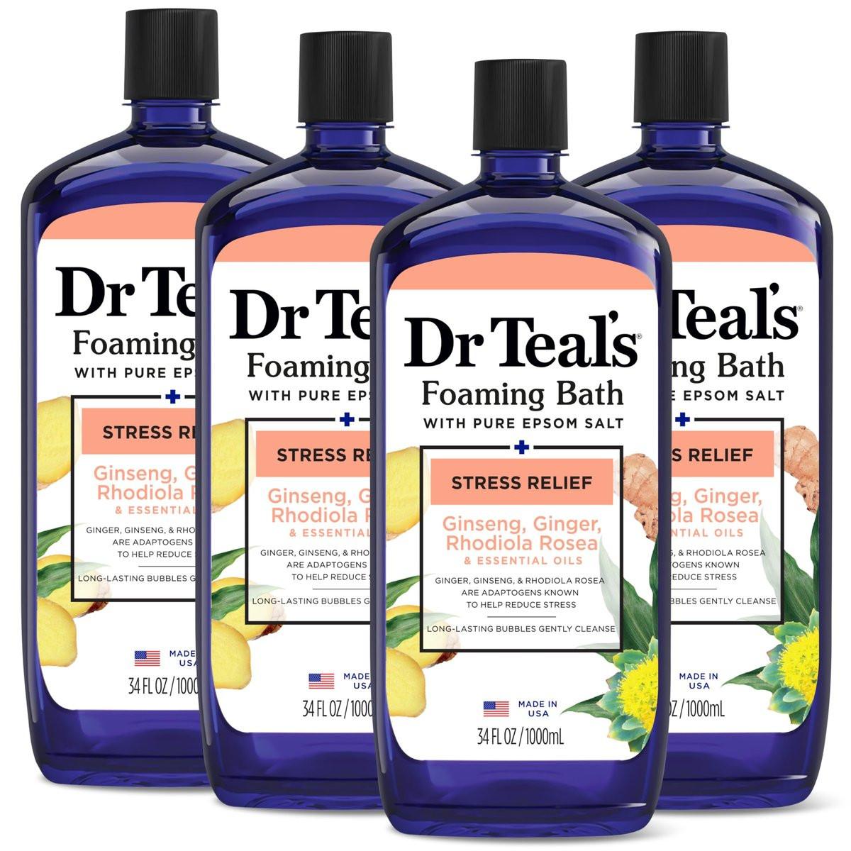 Dr Teal's Schaumbad mit reinem Bittersalz, Stressabbau mit Ginseng & Ingwer, 34 Fl Oz (4er-Pack)
