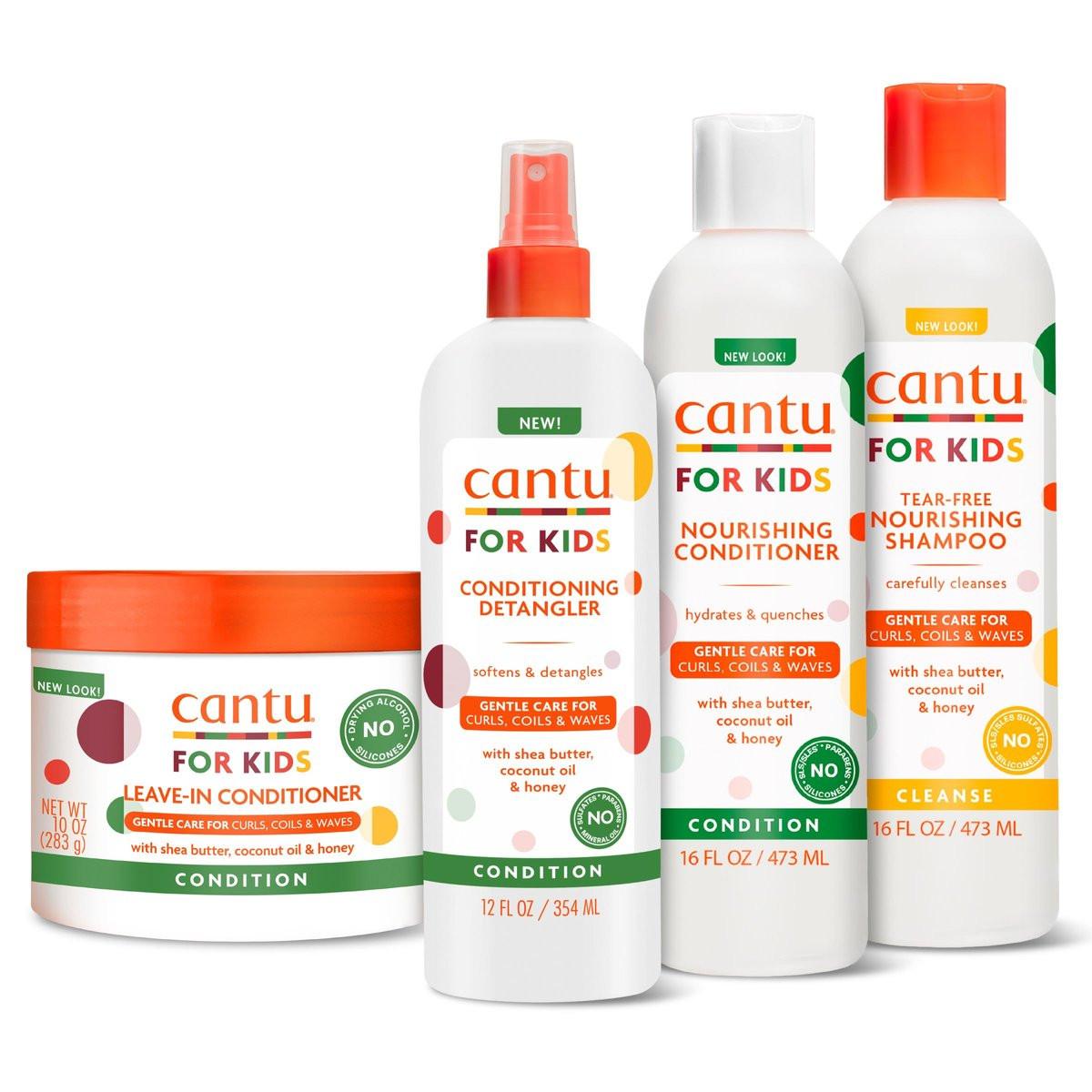 Cantu Care for Kids Haarpflege-Set mit großer Flasche Shampoo + Conditioner + Entwirrer + Leave-In Conditioner (4er-Pack)