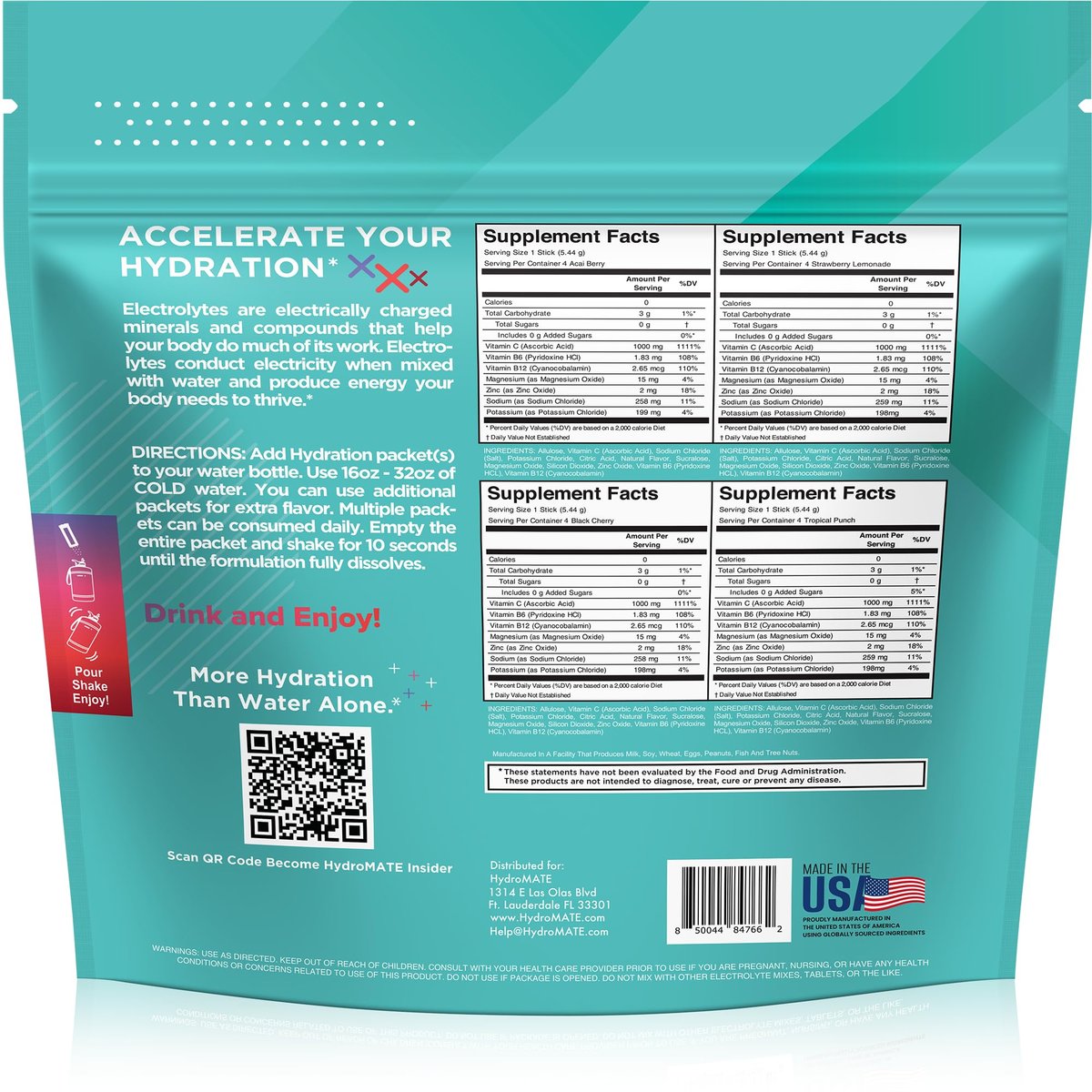 Electrolyte Pulver Zuckerfrei Hydration Packets Sortenvielfalt HydroMATE 16 Sticks