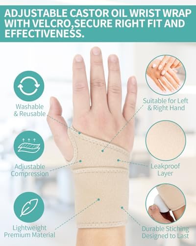 Rizinusöl-Pack-Wickel für Handgelenk und Hand – Verstellbare, wiederverwendbare Kompressions-Handgelenkstütze gegen Karpaltunnelsyndrom für Frauen und Männer, für rechte und linke Hand, Einzeln, Rizinusöl nicht enthalten
