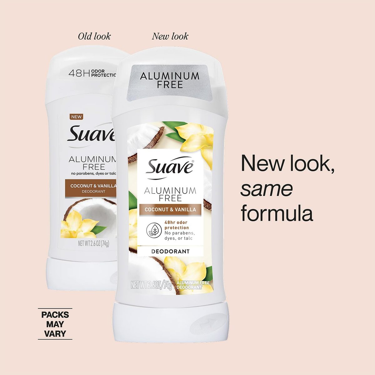 Suave Deodorant für Frauen ohne Aluminium, 2er-Pack, Kokosnuss & Vanille, 2,6 Oz pro Stück